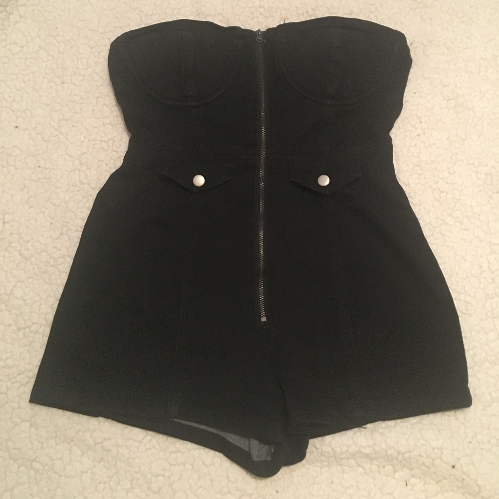 Fashion Nova Black Denim Romper